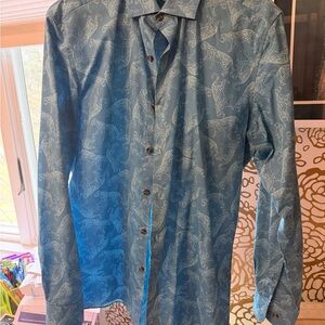 100% organic cotton Men's Blue Patterned Long-Sleeve Shirt